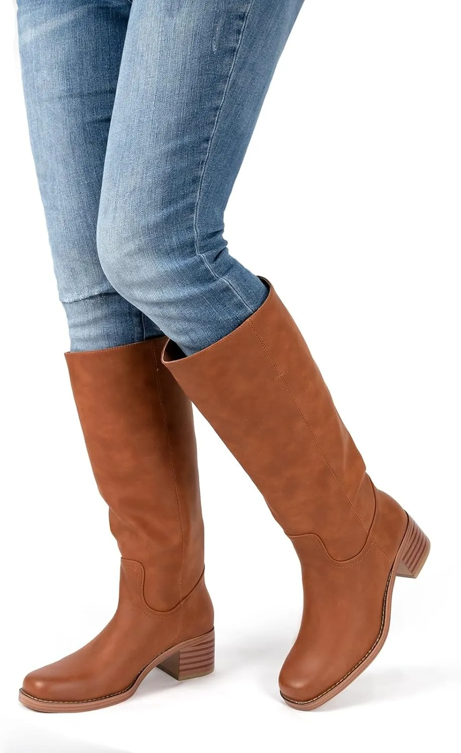 Platform Women's Knee High Square Toe Chunky Block Heel Long Wide Calf Riding Pull On Campus Boots
