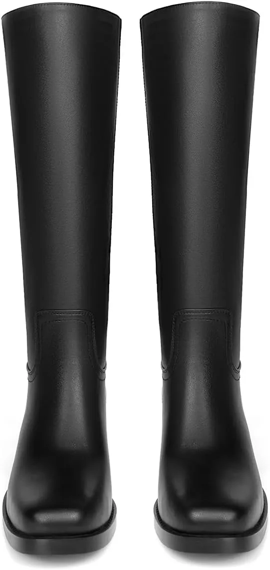 Platform Women's Knee High Square Toe Chunky Block Heel Long Wide Calf Riding Pull On Campus Boots