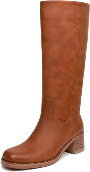 Platform Women's Knee High Square Toe Chunky Block Heel Long Wide Calf Riding Pull On Campus Boots