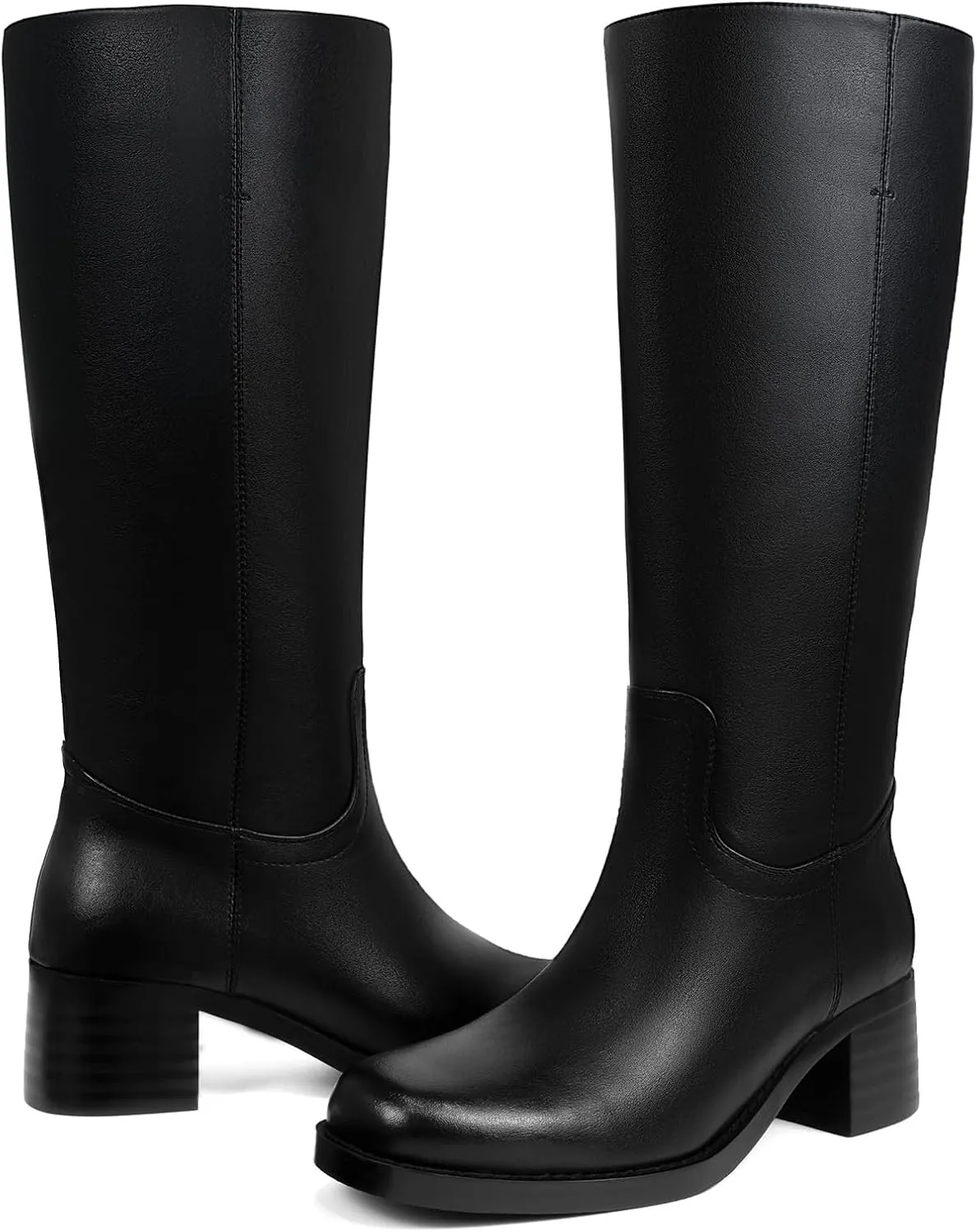 Platform Women's Knee High Square Toe Chunky Block Heel Long Wide Calf Riding Pull On Campus Boots