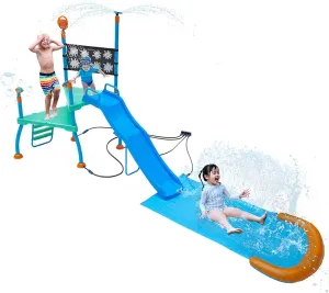 Play Kids Outdoor Water Slide Play Equipment - with Built-in Toy Sprinklers, Backyard Waterpark with Bubble Blower, Coloring Wall 3 Years , Up to 220 lbs (Shower Tower)