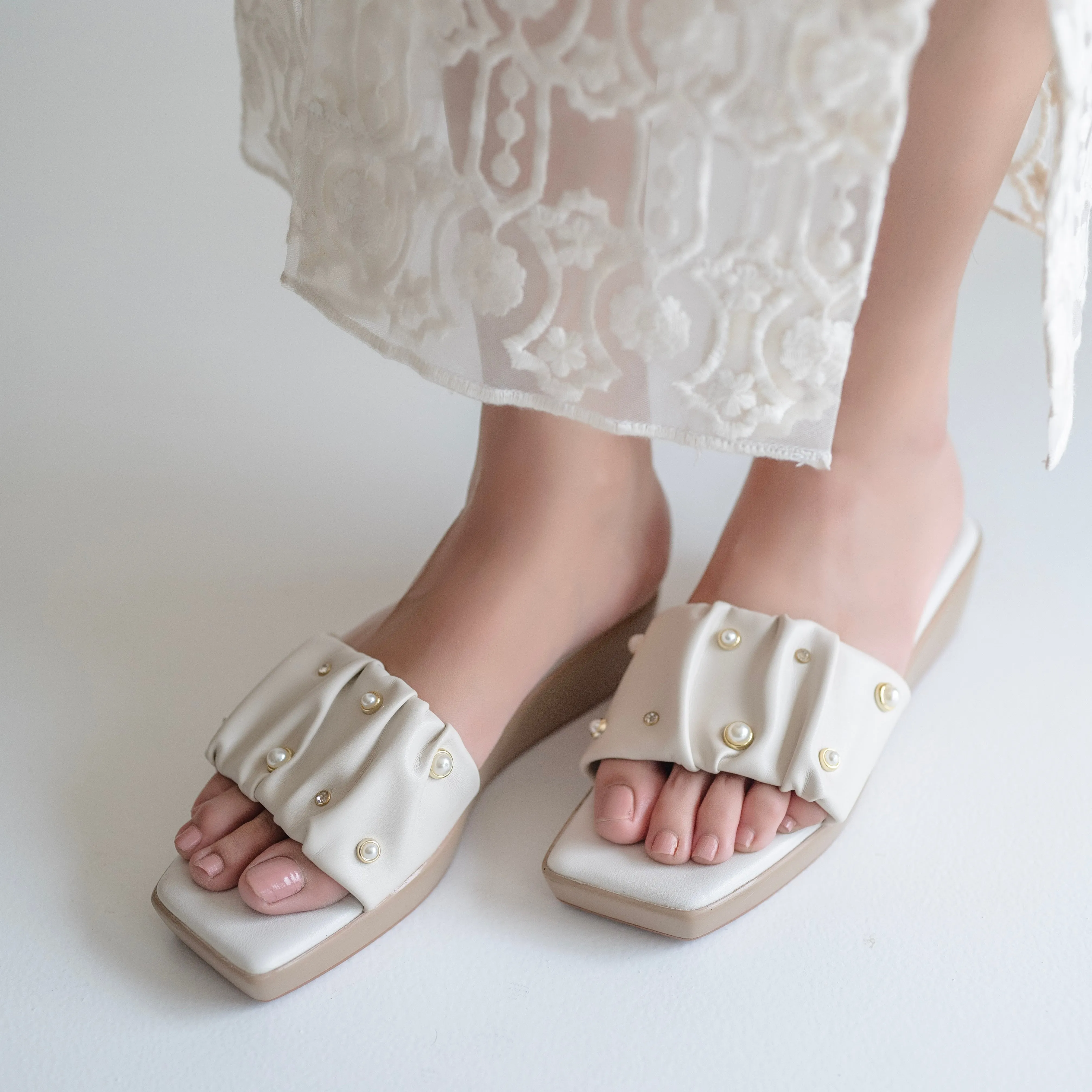 Pleated Studded Detail Wedges
