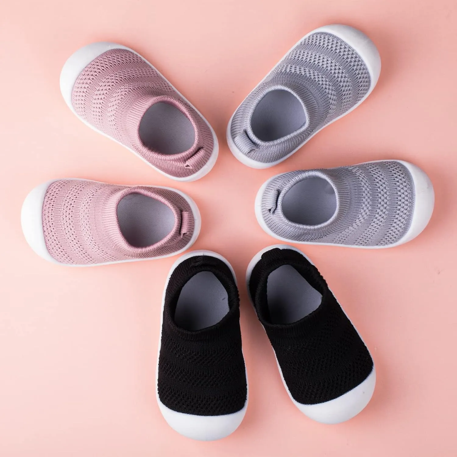 Pluatyep Baby Toddler First Walking Non-Skid Shoes Infant Boys Girls Soft Sole Fashion Breathable Knitted Mesh Socks Shoes Slip-on Slippers