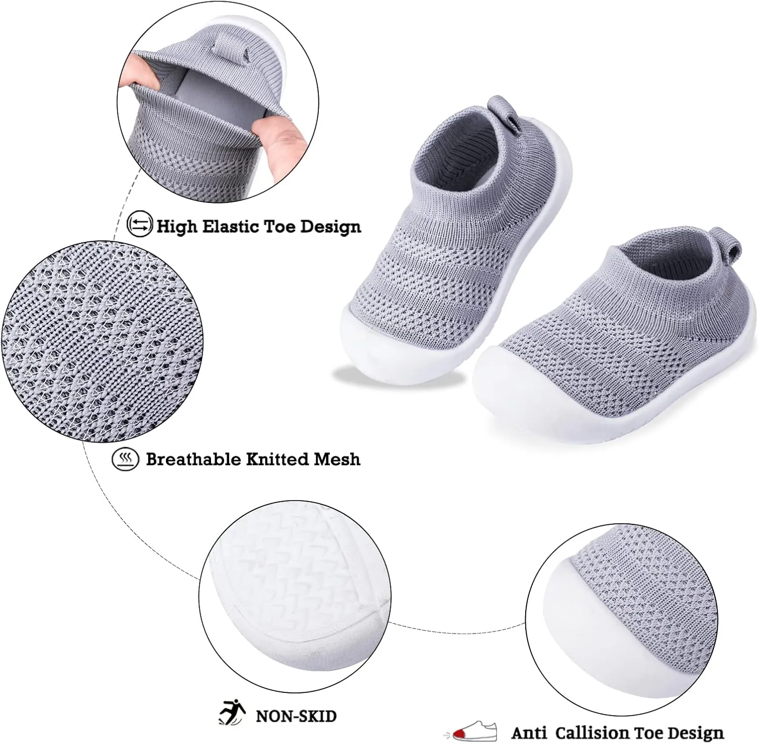 Pluatyep Baby Toddler First Walking Non-Skid Shoes Infant Boys Girls Soft Sole Fashion Breathable Knitted Mesh Socks Shoes Slip-on Slippers