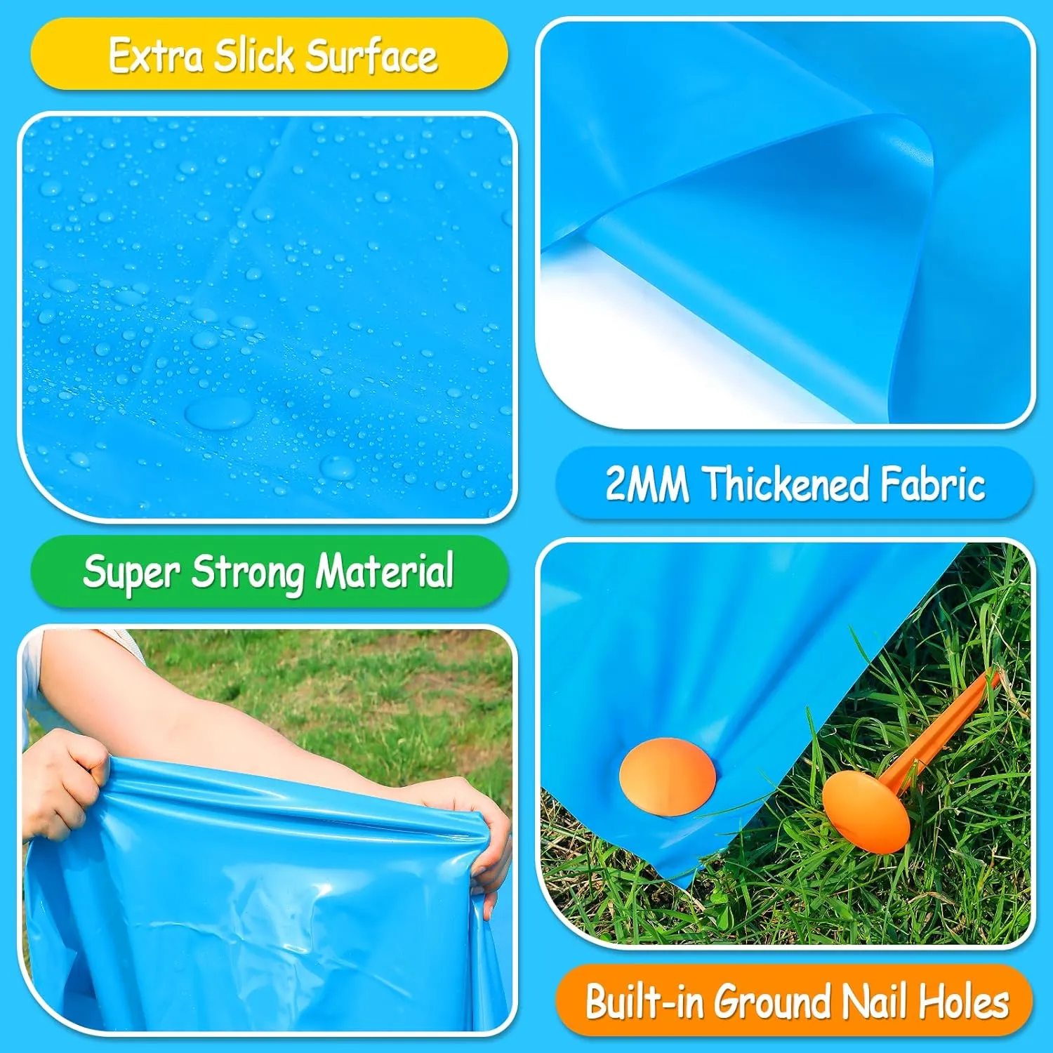 POILKMNI Slip Lawn Water Slide - Giant Slip Splash and Slide for Kids Teens Adults, Heavy Duty Summer Slip Water Slides for Outdoor Backyard Lawn Summer Party with Stakes and 2 Bodyboards (30'x6')