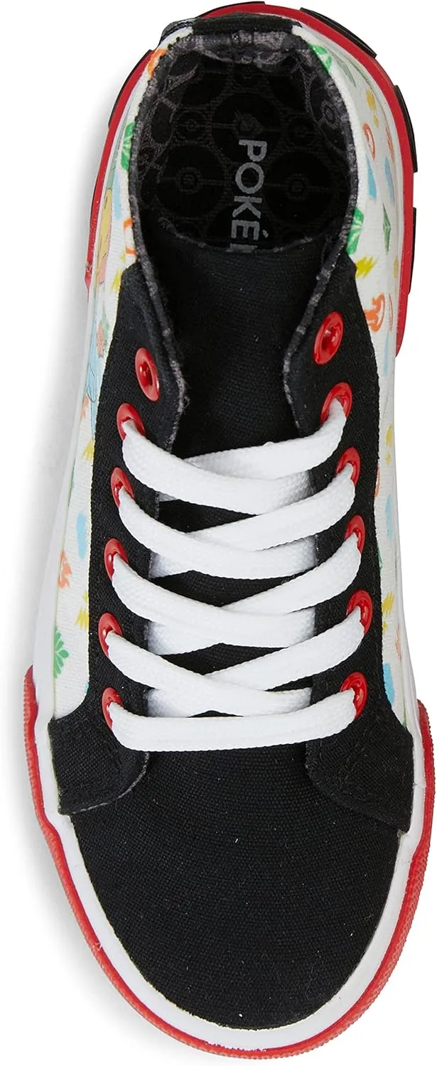 Pokemon Boys Pikachu Athletic Sneakers - Boys Pikachu High Top Shoes - Pikachu Charmander Bulbasaur High Top Lace Up Sneakers