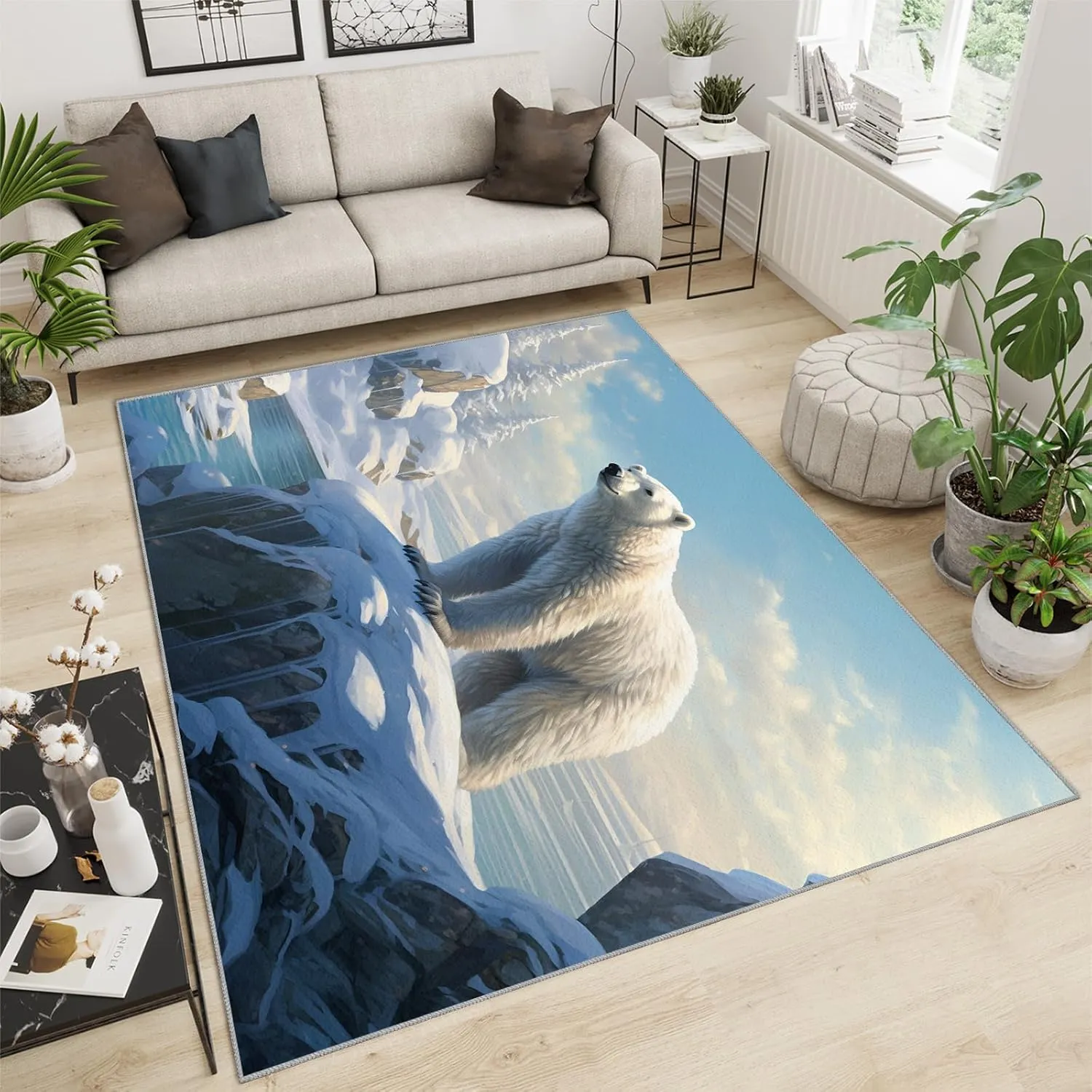 Polar Bear Area Rug, Glacier Scenery Large Area Rug, Non Slip Washable Living Room Rug for Bedroom Dining Room Farmhouse Decor Floor Mat - 3 ft x 4 ft