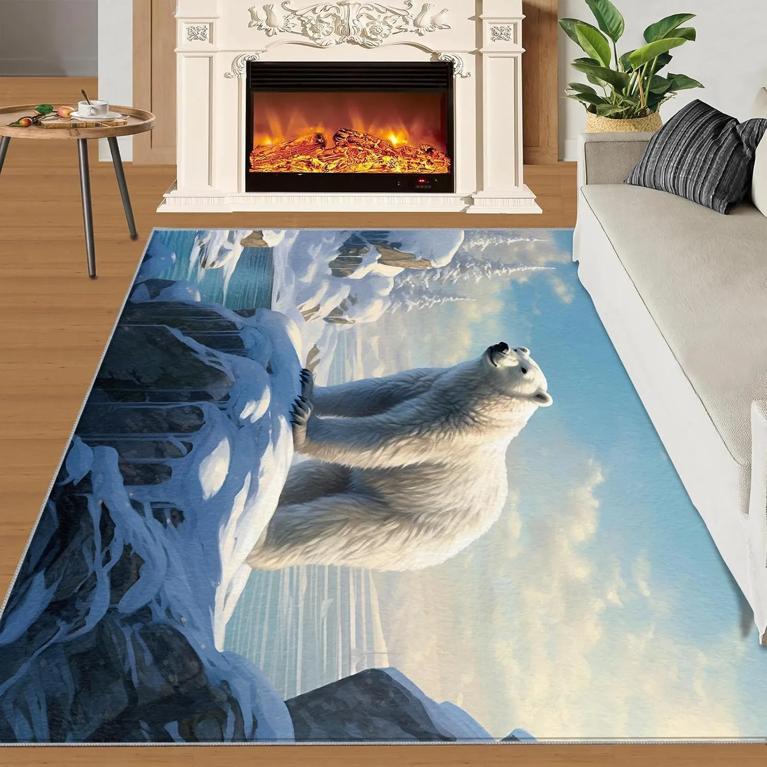 Polar Bear Area Rug, Glacier Scenery Large Area Rug, Non Slip Washable Living Room Rug for Bedroom Dining Room Farmhouse Decor Floor Mat - 3 ft x 4 ft