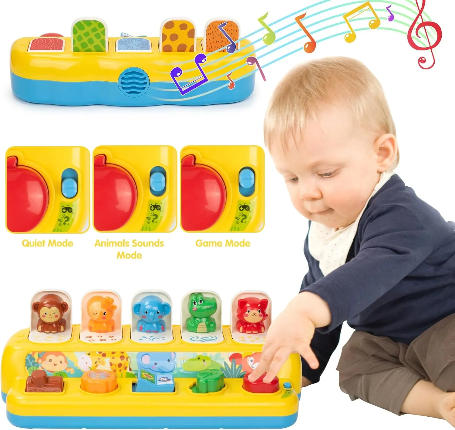 Pop Up Toys for Babies 6-12 Months with Music & Light, Cause and Effect Toys for 1 Year Old, Montessori Toy for 1 Year Old, Musical Baby 9-12-18 Months, Age 1-2 Gift