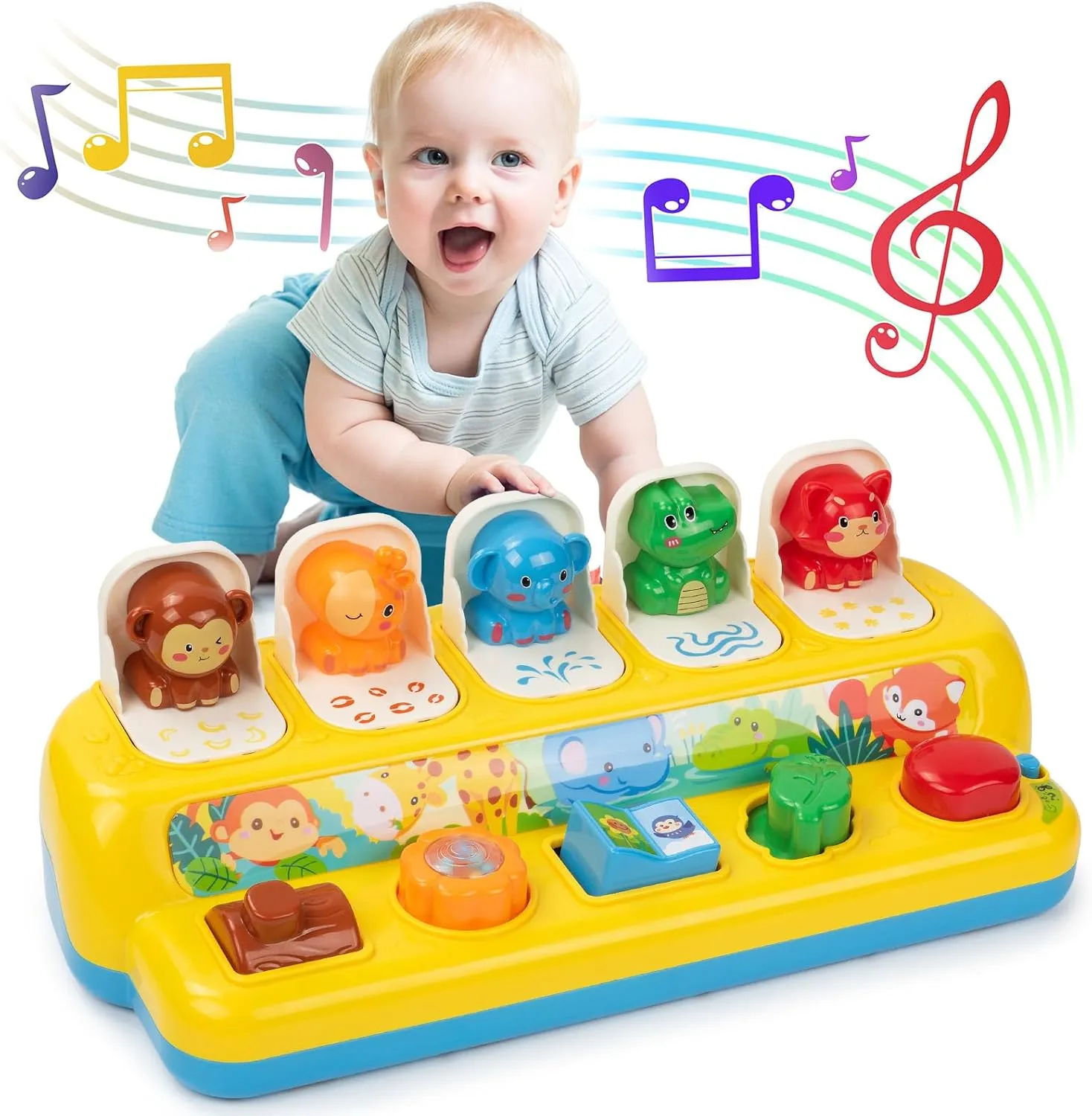Pop Up Toys for Babies 6-12 Months with Music & Light, Cause and Effect Toys for 1 Year Old, Montessori Toy for 1 Year Old, Musical Baby 9-12-18 Months, Age 1-2 Gift