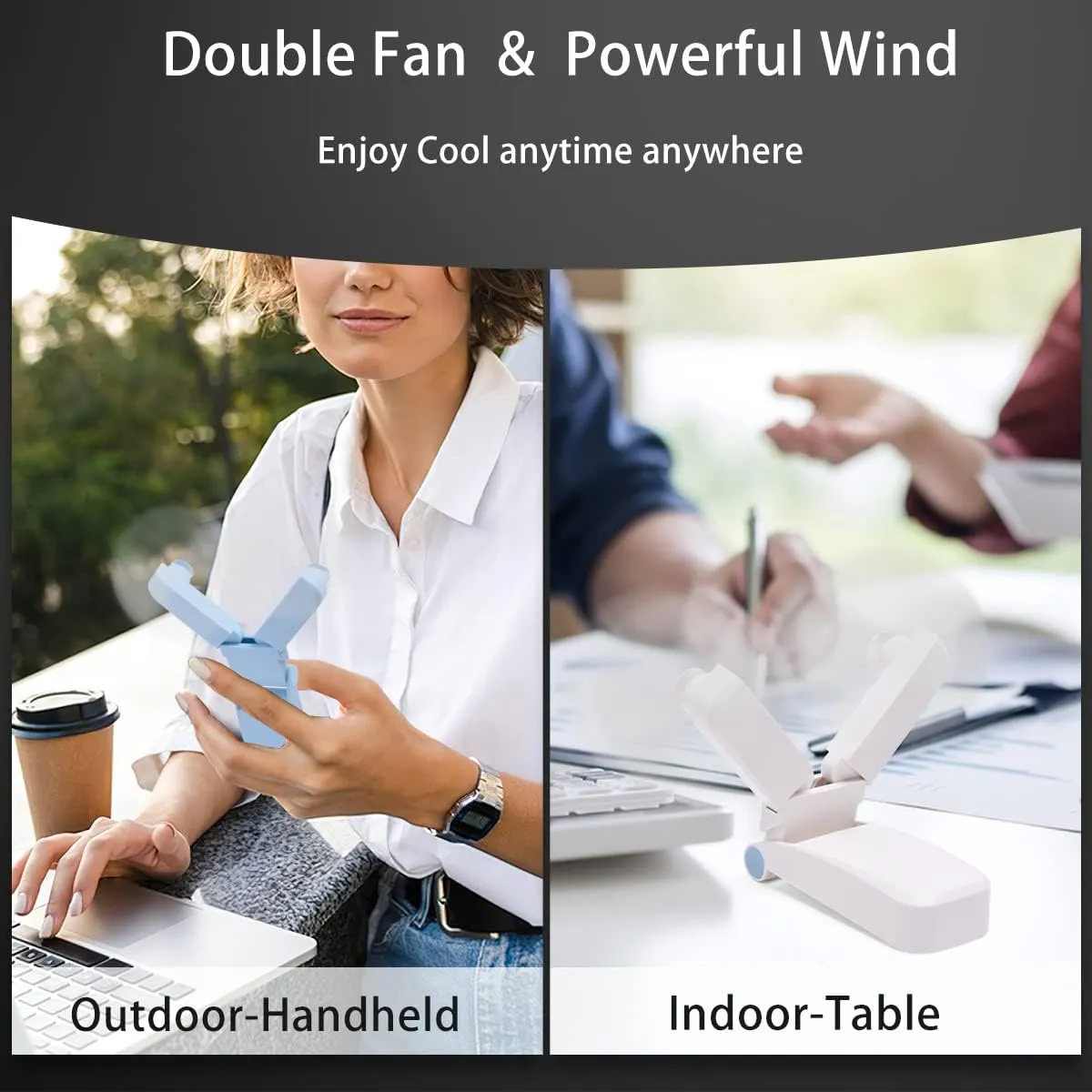 Portable Handheld Fan, Personal Mini Pocket Hand Held Fan USB Rechargeable for Woman Girls Outdoor Travel, Dual Head with 2 Speed Strong Wind (White)