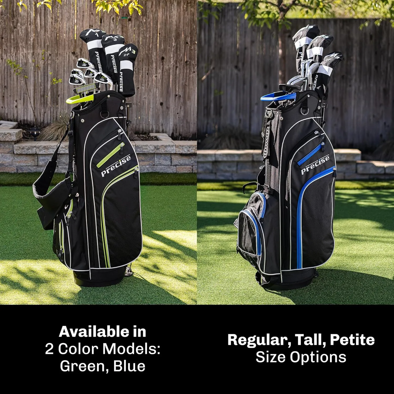 Precise M3 Men's Right-Handed Complete Golf Club Set | Package Includes: 460CC Driver, 3 Wood, 21* Hybrid, 6-9 Irons, Pitching Wedge, Putter, Deluxe Stand Bag, 3 Headcovers | Select Your Size & Color