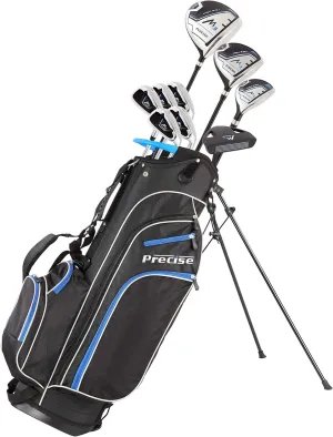 Precise M3 Men's Right-Handed Complete Golf Club Set | Package Includes: 460CC Driver, 3 Wood, 21* Hybrid, 6-9 Irons, Pitching Wedge, Putter, Deluxe Stand Bag, 3 Headcovers | Select Your Size & Color
