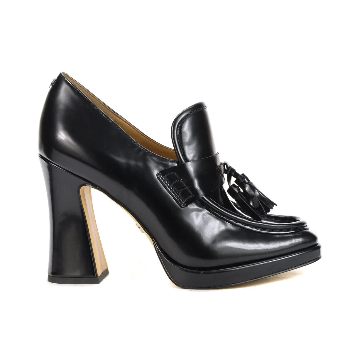 Premium finish Squared Toe Block Slip Sam High Loafers Luxurious On Heeled Edelman Black Heeled Jed