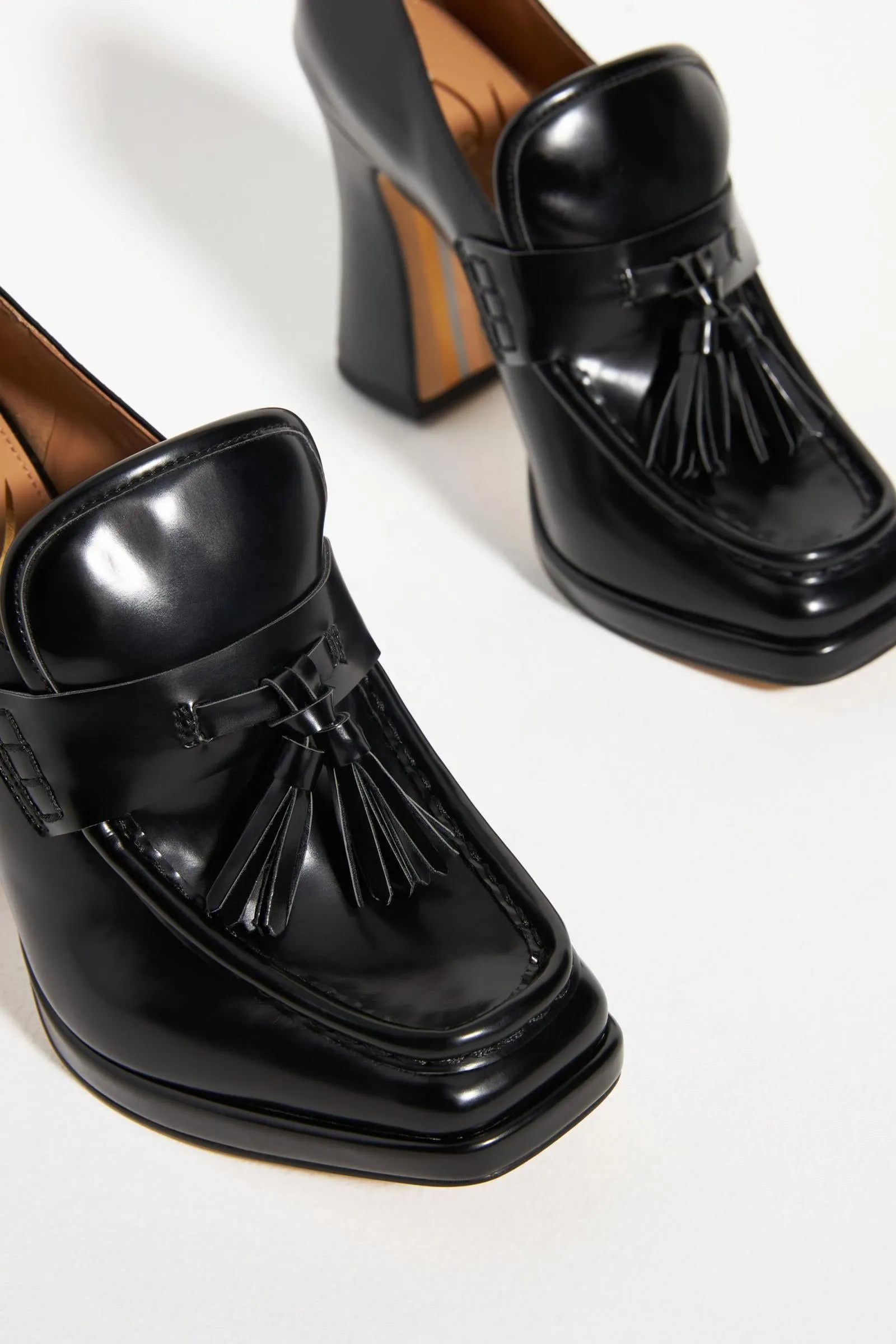 Premium finish Squared Toe Block Slip Sam High Loafers Luxurious On Heeled Edelman Black Heeled Jed