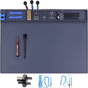 Premium Heat Resistant 932°F 20.7" x 13.4" Magnetic Anti-static Mat with Grounding Accessories, HPFIX ESD Safe Electronics Work Mat for Computer Cell Phone Laptop Repair