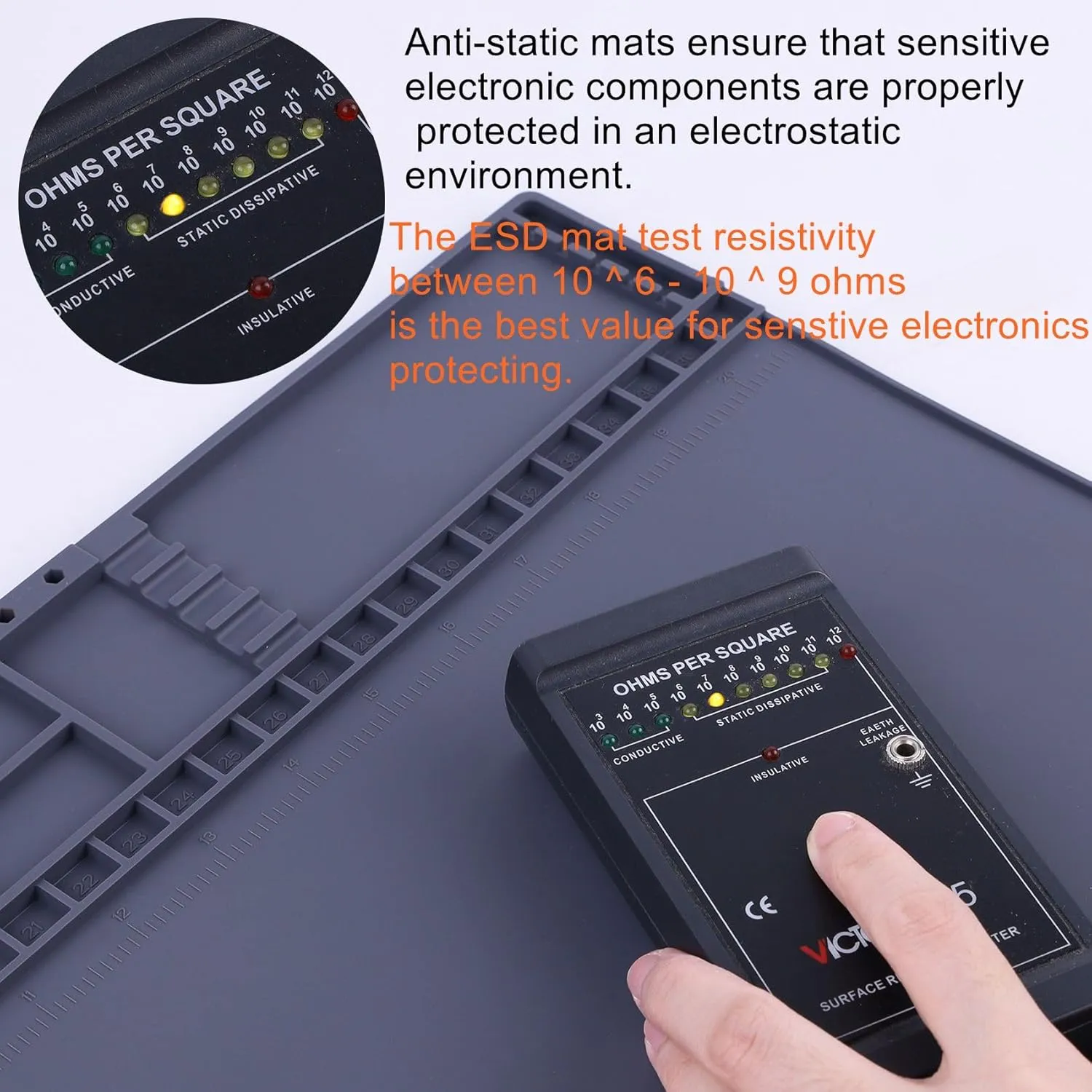 Premium Heat Resistant 932°F 20.7" x 13.4" Magnetic Anti-static Mat with Grounding Accessories, HPFIX ESD Safe Electronics Work Mat for Computer Cell Phone Laptop Repair