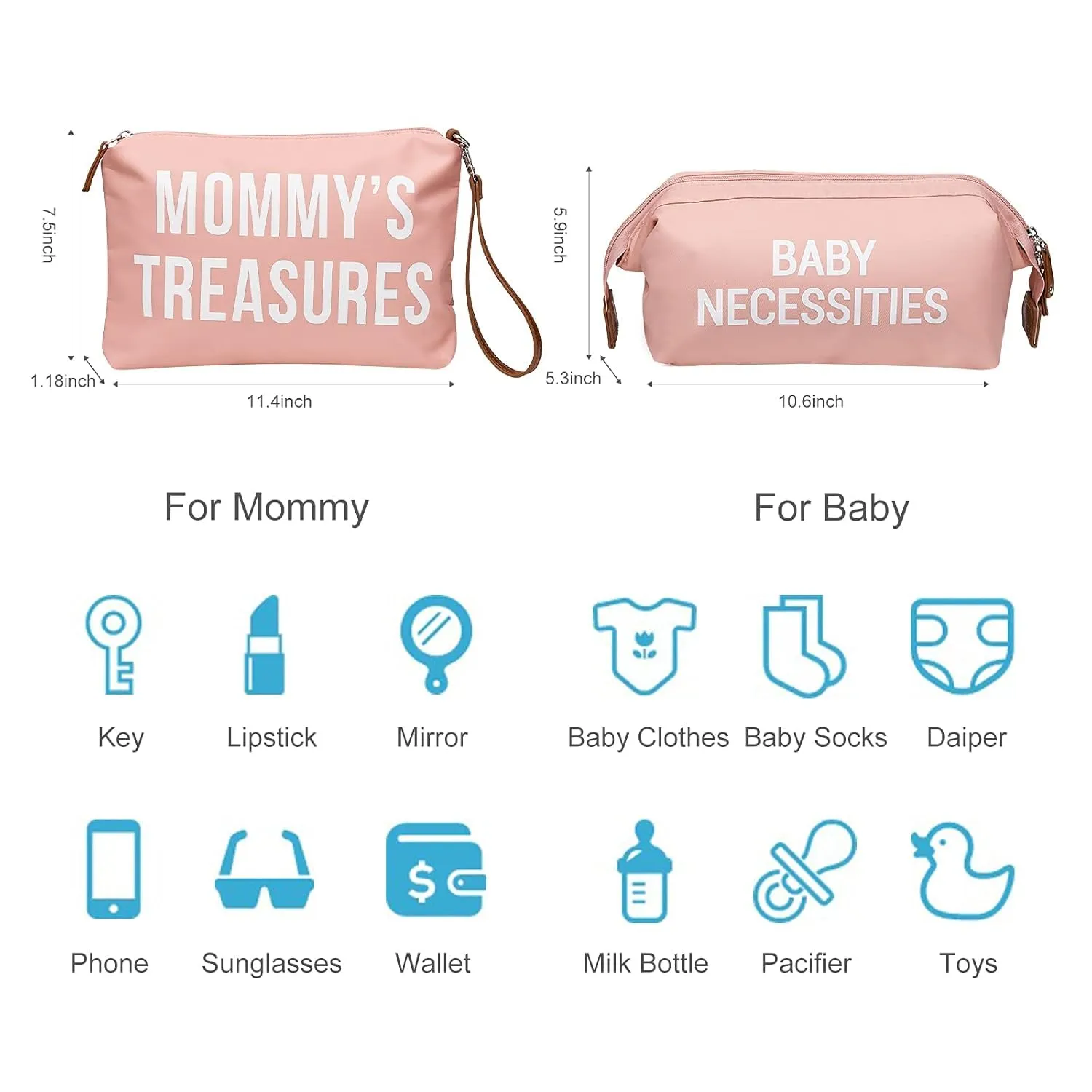 printe Mommy Diaper Bag Tote for Girls with 2 Organizer Pouches, Large Capacity Mom's Bag for Hospital and Weekender Travel, Pink