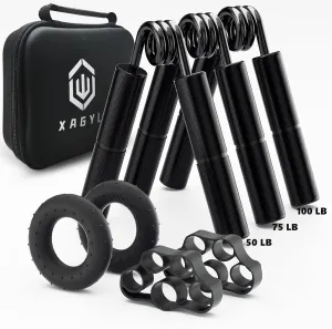 Professional Hand Grip Strengthener Trainer Kit, 50-175LB Metal Hand Gripper with 2 Finger Stretcher & 2 Grip Ring Wrist Foream Strengthener Exercise Workout Trainer for Pro Beginner Professionals
