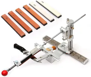 Professional Knife Sharpener with 6 Whetstones,360° Flipping Angle Adjustable Design,Fixed-Angle High Precision Grinder Sharpening with Dual Clamps,072SV