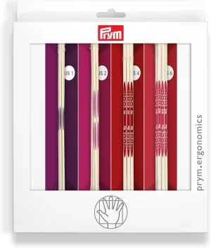 Prym Ergonomics 8" Double Point Set, Size US 1, 2, 4 & 6 Knitting Needles, Assorted 20 Count