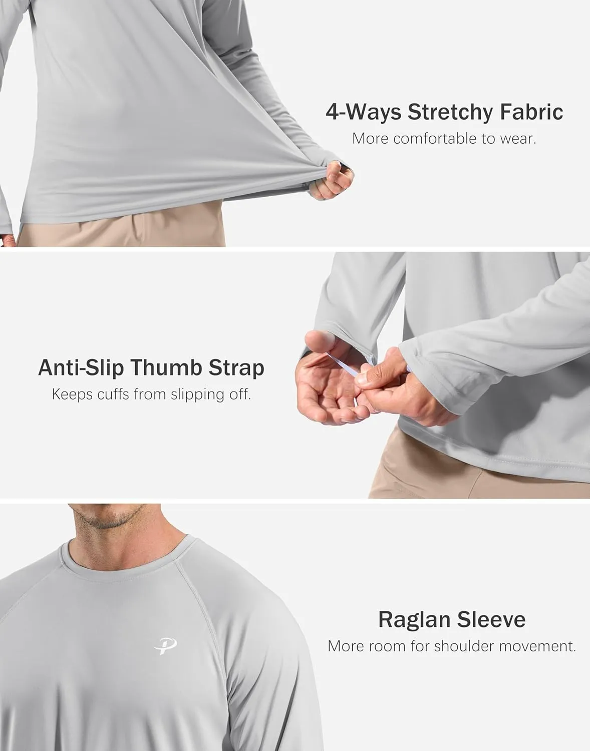 Pudolla Men's Sun Protection Shirts UV SPF UPF 50  Rash Guard Long Sleeve Lightweight Quick Dry Brethable Swimming Fishing