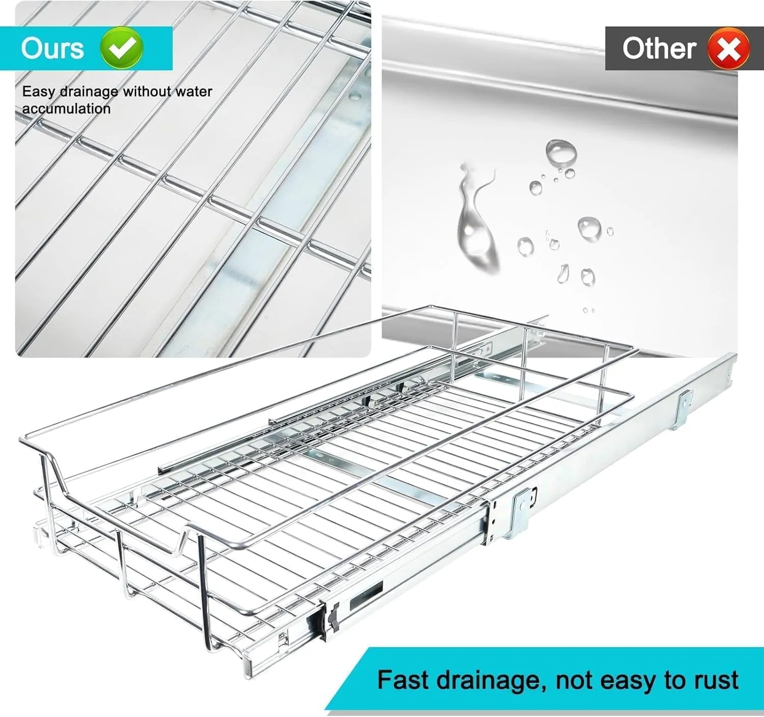 Pull Out Cabinet Organizer 14" W X 22" D, Slide Out Drawers For Kitchen Organizers and Storage, Pull Out Drawers For Cabinets Capacity Heavy Duty Caddy, Cabinet Shelves Chrome-Plated, Bathroom Pantry