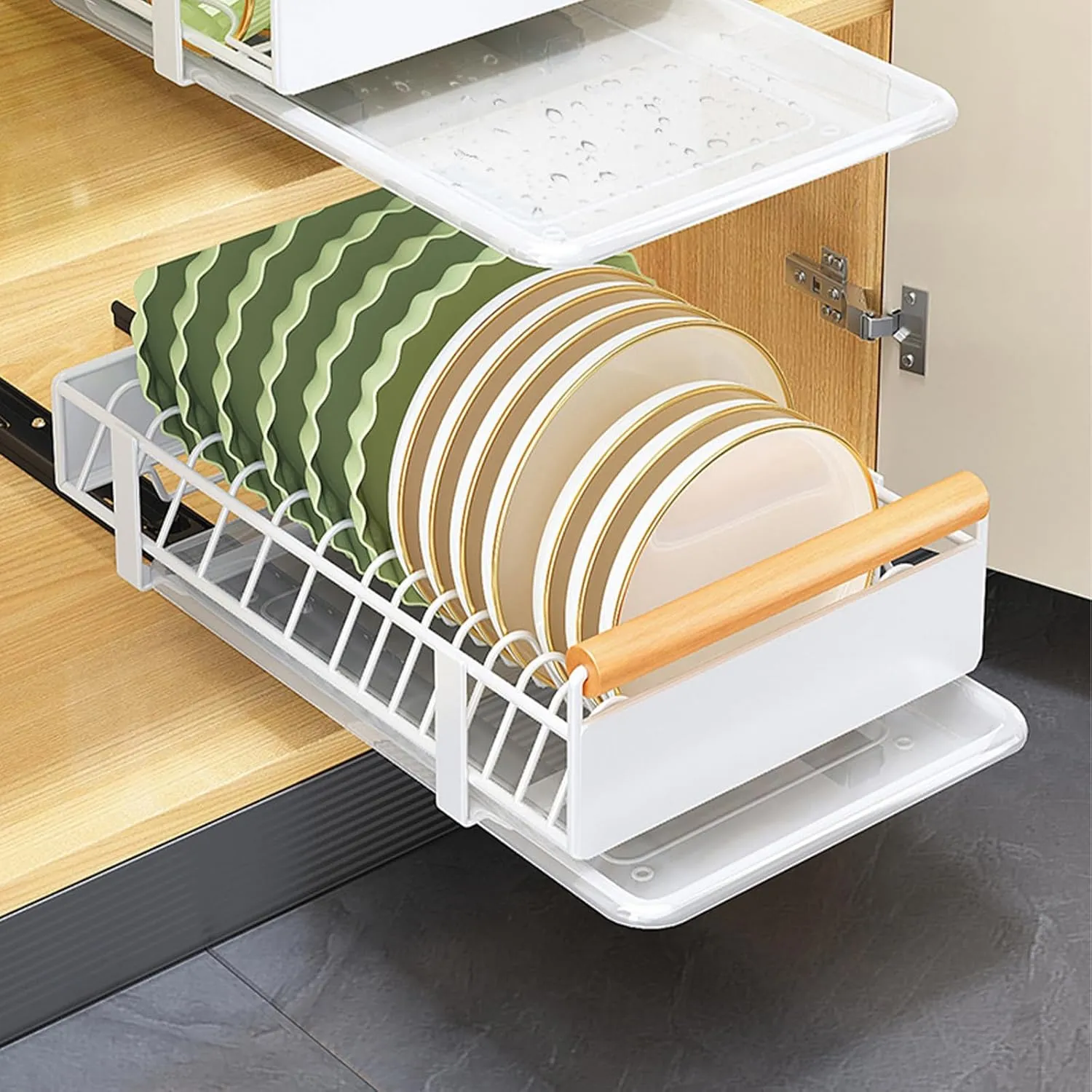 Pull-Out Cabinet Telescopic Drawer, Kitchen Storage Shelf Basket Extendable Drawer for Cabinet Metal Slide Out Organizer for Cupboard