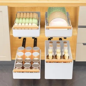 Pull-Out Cabinet Telescopic Drawer, Kitchen Storage Shelf Basket Extendable Drawer for Cabinet Metal Slide Out Organizer for Cupboard