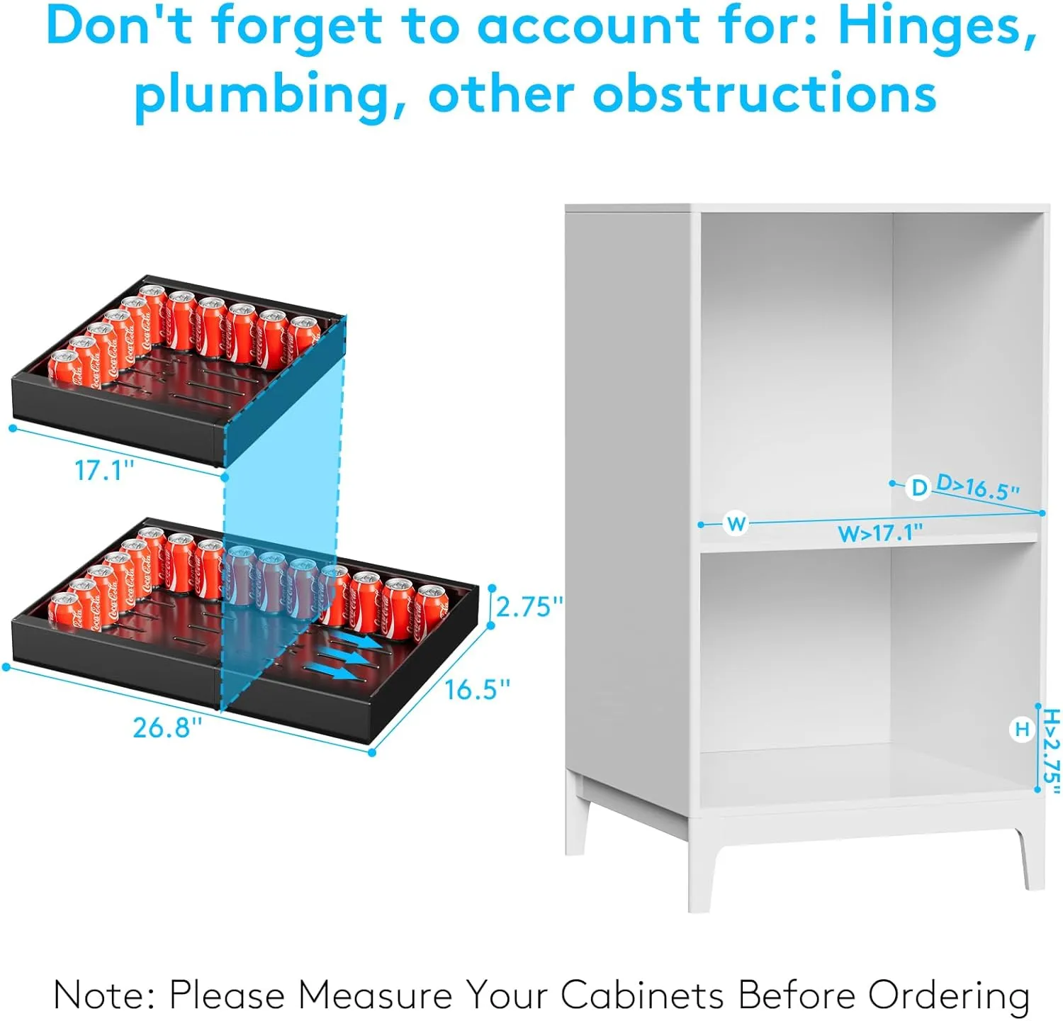 Pull Out Drawers for Cabinets, Expandable Slide Out Cabinet Organizer Fixed with Adhesive Nano Film, Heavy Duty Roll Out Shelves for Kitchen Base Cabinet Organization, Pantry, Bathroom, Black (1PC)