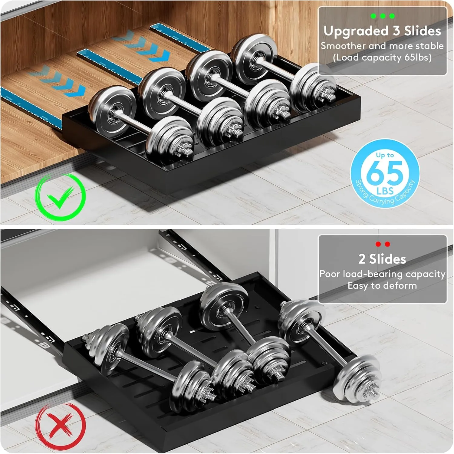 Pull Out Drawers for Cabinets, Expandable Slide Out Cabinet Organizer Fixed with Adhesive Nano Film, Heavy Duty Roll Out Shelves for Kitchen Base Cabinet Organization, Pantry, Bathroom, Black (1PC)