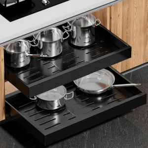 Pull Out Drawers for Cabinets, Expandable Slide Out Cabinet Organizer Fixed with Adhesive Nano Film, Heavy Duty Roll Out Shelves for Kitchen Base Cabinet Organization, Pantry, Bathroom, Black (1PC)