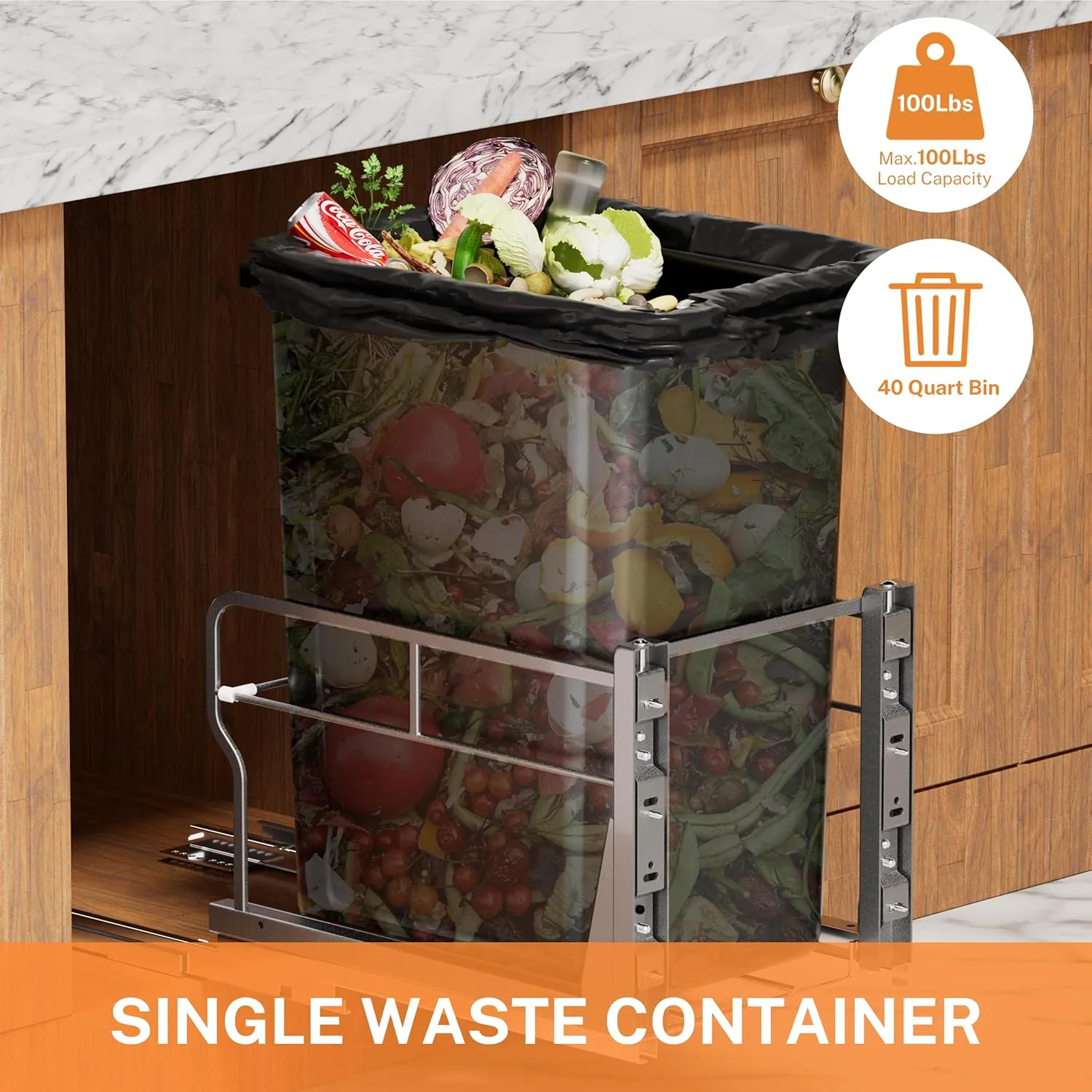Pull Out Trash Can Under Cabinet with 40Qt 10Gal Garbage Can, Under Sink Trash Can with Soft-Close Slides, Cabinet Trash Can Pull Out Kit with Door Mounting Kit for Minimum Cabinets Opening 12" W