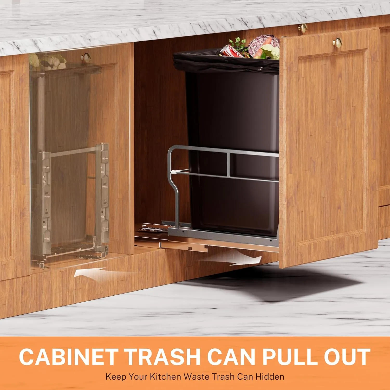Pull Out Trash Can Under Cabinet with 40Qt 10Gal Garbage Can, Under Sink Trash Can with Soft-Close Slides, Cabinet Trash Can Pull Out Kit with Door Mounting Kit for Minimum Cabinets Opening 12" W