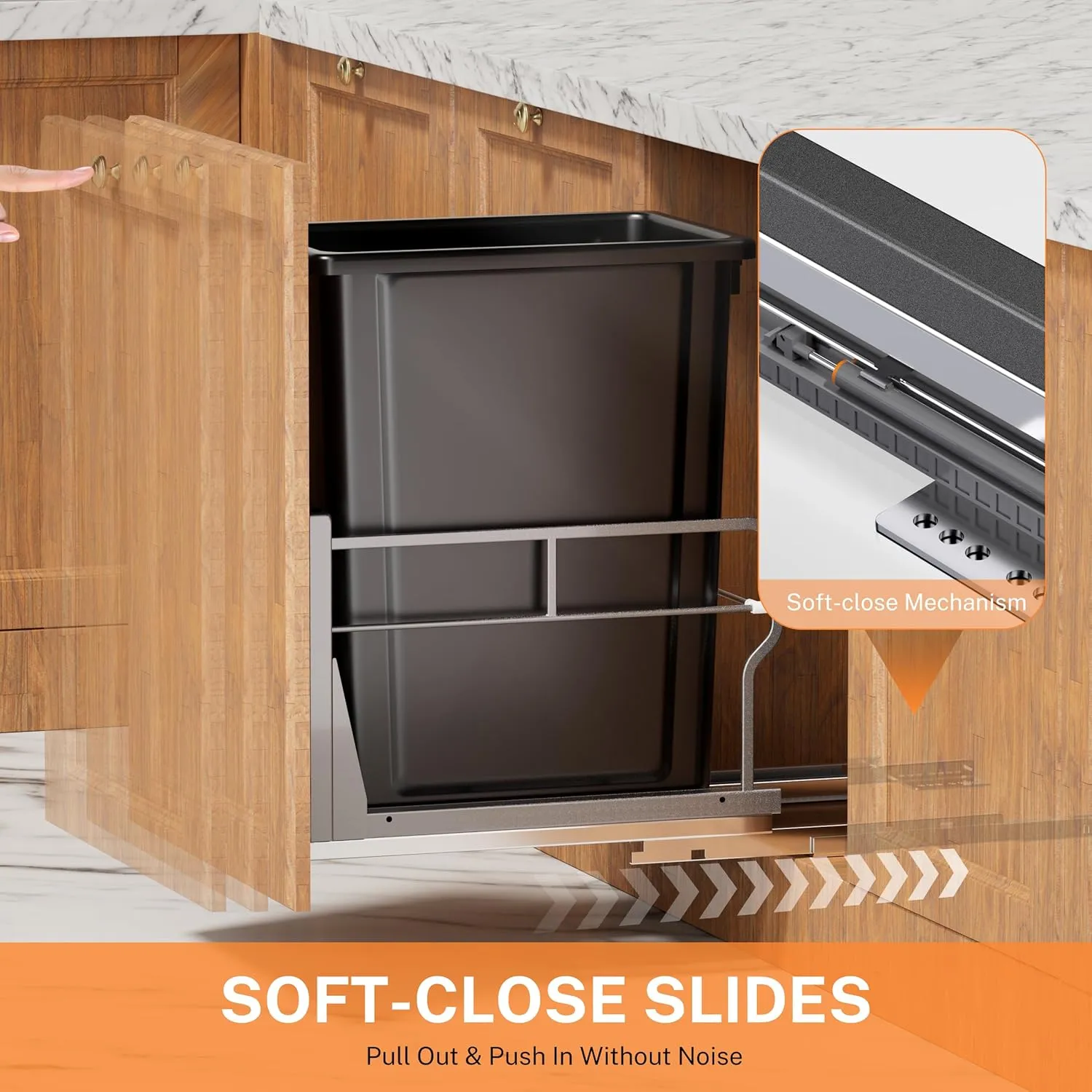 Pull Out Trash Can Under Cabinet with 40Qt 10Gal Garbage Can, Under Sink Trash Can with Soft-Close Slides, Cabinet Trash Can Pull Out Kit with Door Mounting Kit for Minimum Cabinets Opening 12" W