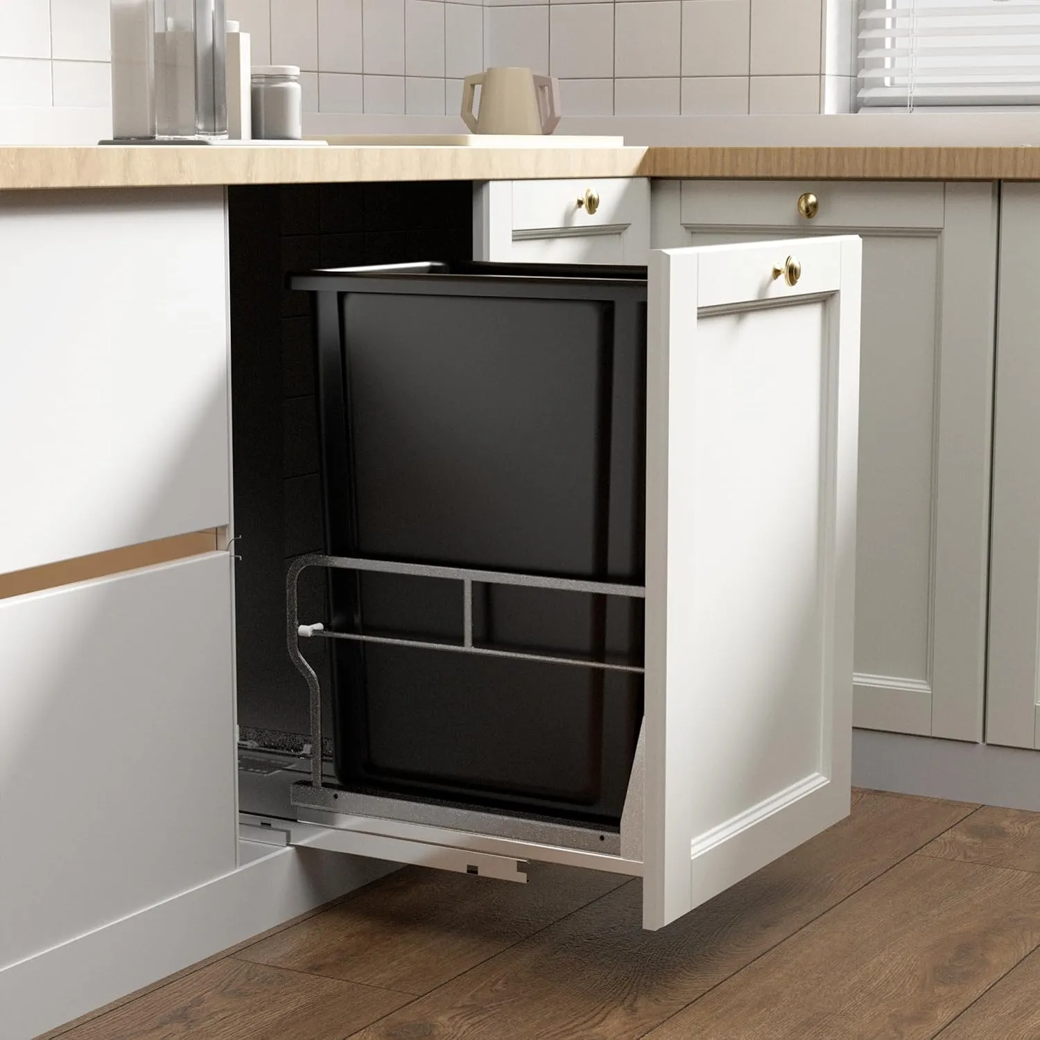 Pull Out Trash Can Under Cabinet with 40Qt 10Gal Garbage Can, Under Sink Trash Can with Soft-Close Slides, Cabinet Trash Can Pull Out Kit with Door Mounting Kit for Minimum Cabinets Opening 12" W