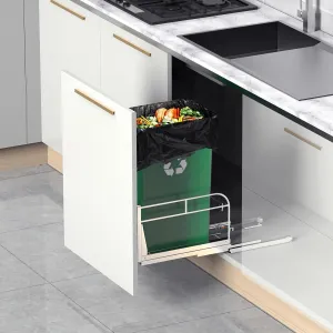 Pull Out Trash Can Under Cabinet With Soft-Close Slides, Under Sink Organizer Kit for Kitchen 28 to 40 Quarts, Requires Minimum Opening 12" W X 18" D