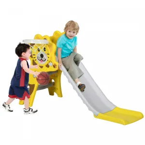 Qaba 2 In 1 Toddler Slide For Indoor, Easy Set Up Kids Slide Playset With Basketball Hoop For 18-36 |Qaba Toboggan 2 En 1 Pour Interieur, Toboggan Pour Enfants Facile A Installer Pour Tout-petits De 18