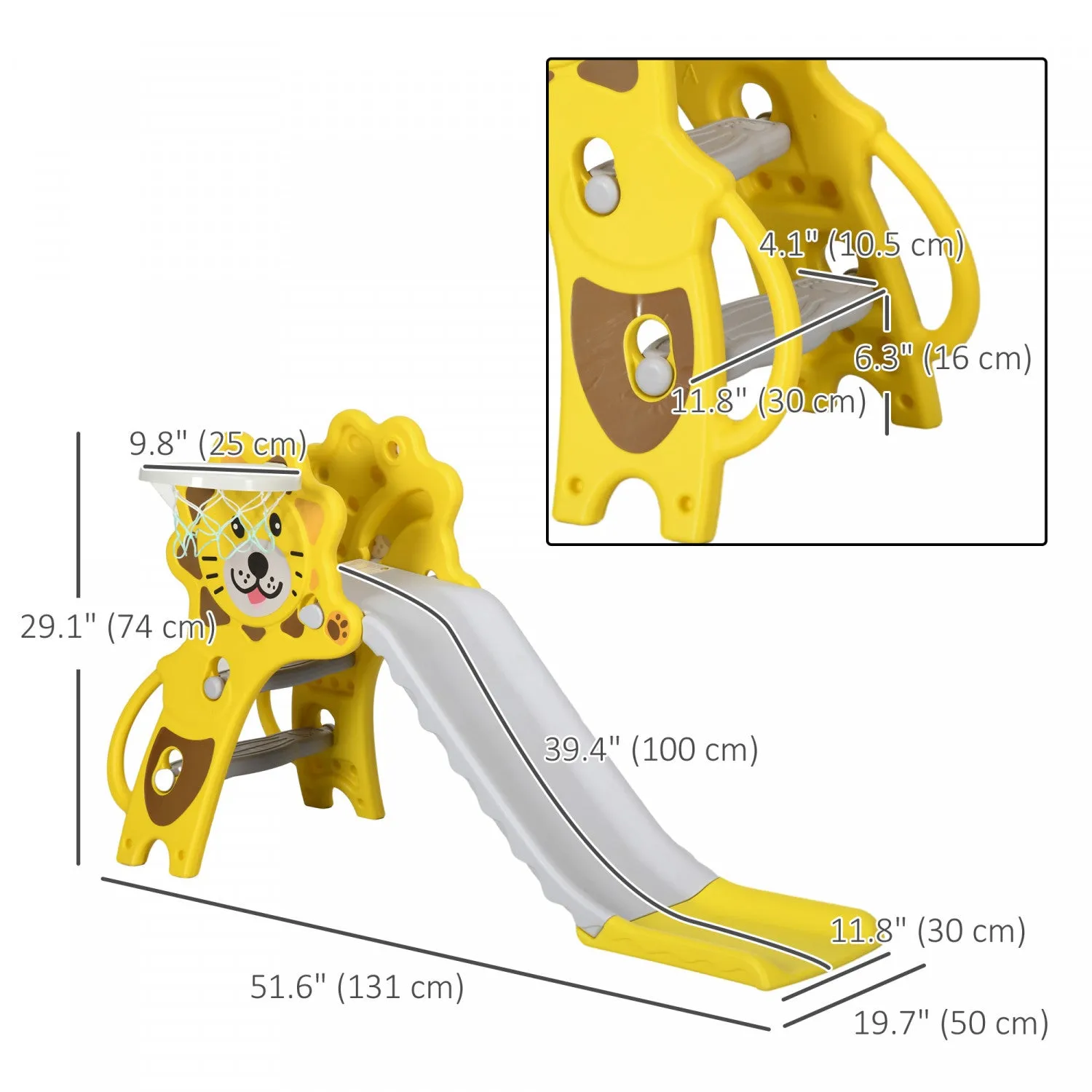 Qaba 2 In 1 Toddler Slide For Indoor, Easy Set Up Kids Slide Playset With Basketball Hoop For 18-36 |Qaba Toboggan 2 En 1 Pour Interieur, Toboggan Pour Enfants Facile A Installer Pour Tout-petits De 18