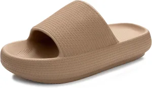 QIGEGE Pillow Slippers for Women and Men Arch Support Cloud Slides Recovery Foam Sandals Ultimate Comfort,Non-Slip, Lightweight, Thick Sole,Brown
