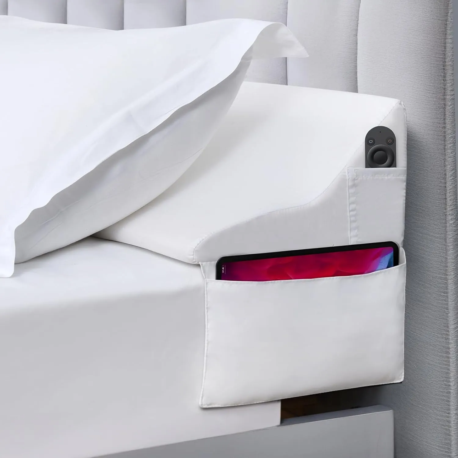 Queen Size Bed Wedge Pillow for Headboard, Wedge Gap Filler for Better Sleep Height, Triangle Pillow Wedge Filling for 0-5" Headboard Gap(60"x10"x6") White