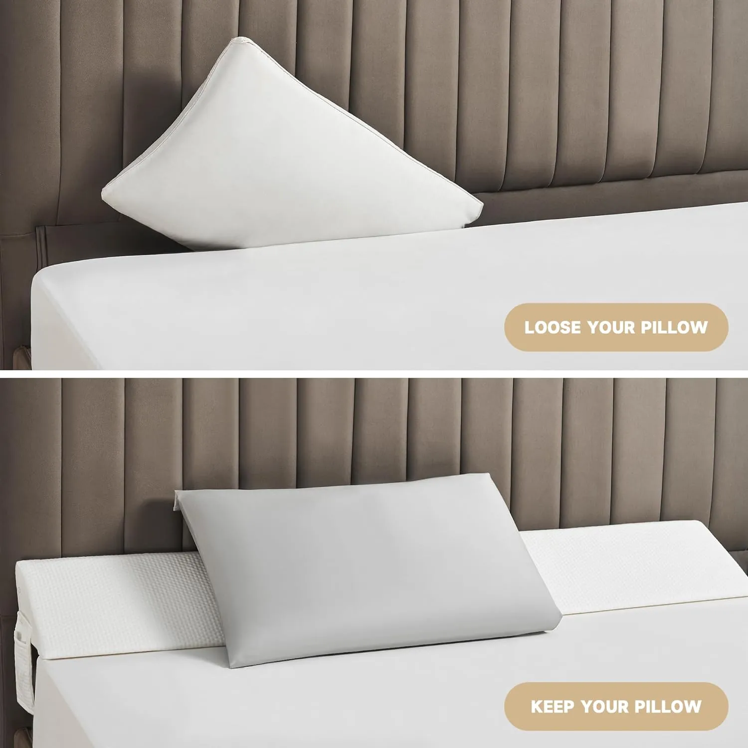 Queen Size(60"x6"x10") Bed Wedge Pillow for Headboard, Mattress Gap Filler(0-8"), Bed Wedge for Gap Between Your Headboard and Mattress White