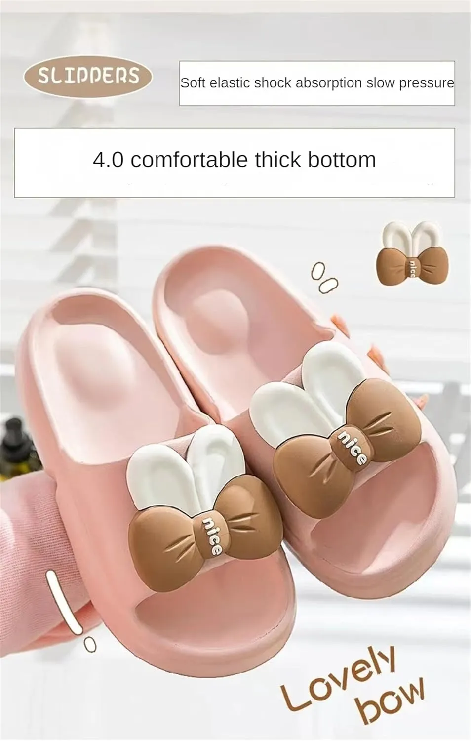 Rabbit Bow Slide Slippers Sandals Cute Women Slide Non Slip Outdoor Indoor Footwear Funny Slide Slippers