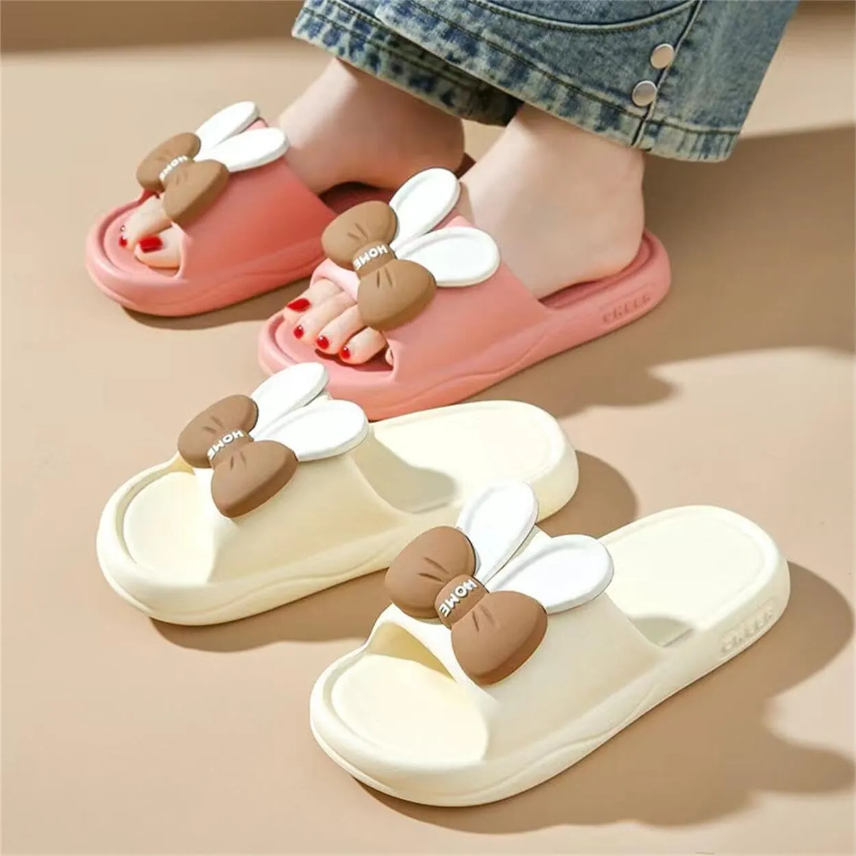 Rabbit Bow Slide Slippers Sandals Cute Women Slide Non Slip Outdoor Indoor Footwear Funny Slide Slippers