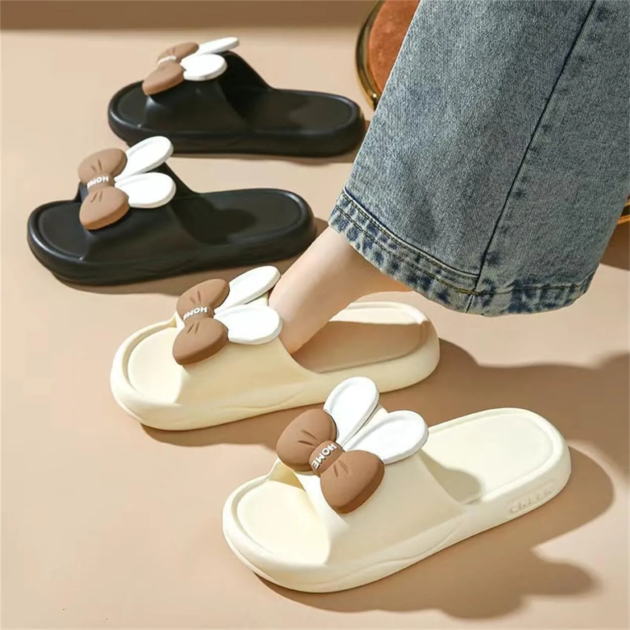 Rabbit Bow Slide Slippers Sandals Cute Women Slide Non Slip Outdoor Indoor Footwear Funny Slide Slippers
