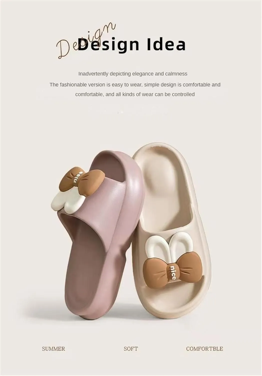 Rabbit Bow Slide Slippers Sandals Cute Women Slide Non Slip Outdoor Indoor Footwear Funny Slide Slippers