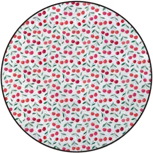 Red Green Round Carpet Chair Mat for Hardwood Floors, Summer Fruit Leaf Graffiti Pattern Multi-Purpose Office & Gaming Chair Protector, Soft Floor Mat for Living Room & Study, Diameter 43.3 in