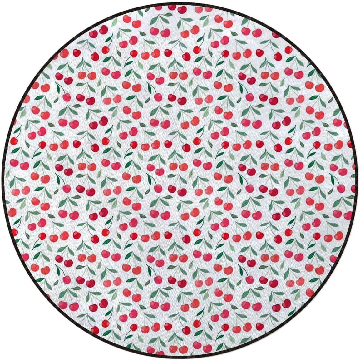 Red Green Round Carpet Chair Mat for Hardwood Floors, Summer Fruit Leaf Graffiti Pattern Multi-Purpose Office & Gaming Chair Protector, Soft Floor Mat for Living Room & Study, Diameter 43.3 in