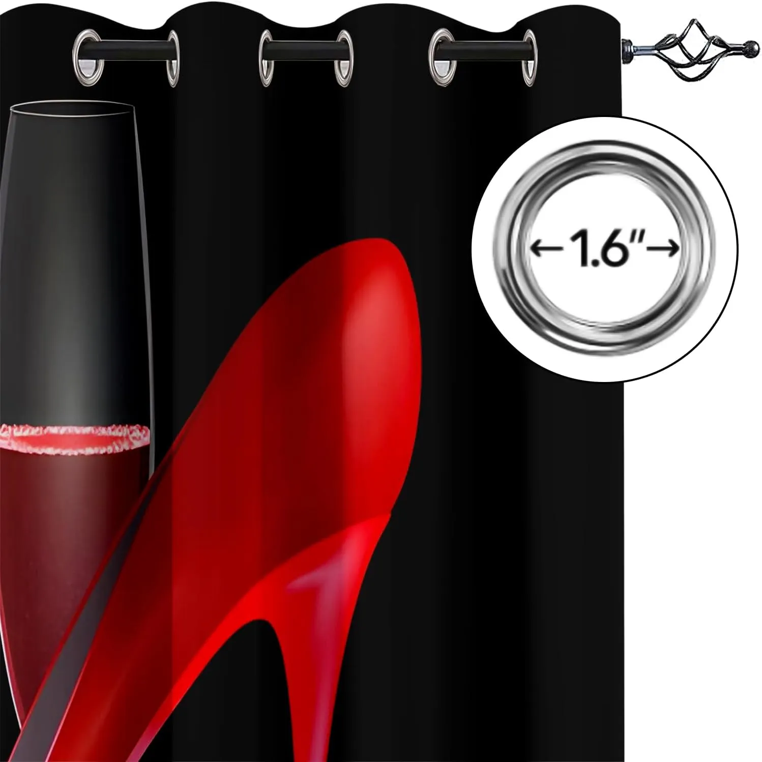 Red High Heels Wines Window Drapes for Living Room, Modern Fashion Red Wine Female Romantic Art Black Curtain Blackout, Privacy Protect Window Curtains for Bedroom-31.5" W X 63" L X 2 Panels