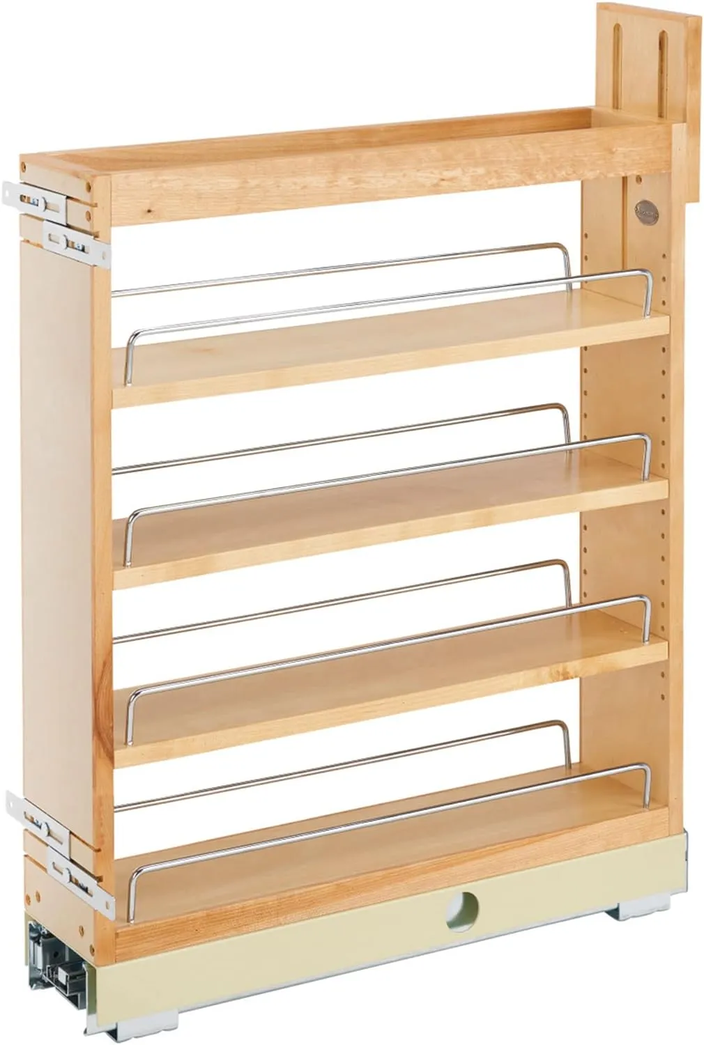 Rev-A-Shelf 5" Pullout Shelf Organizer for Kitchen and Bathroom Base Cabinets, Wooden Slide Out Spice/Medicine Rack with Soft-Close, 448-BCBBSC-5C